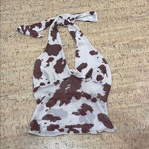 See You Monday Brown and White Cow Print Halter Camisole